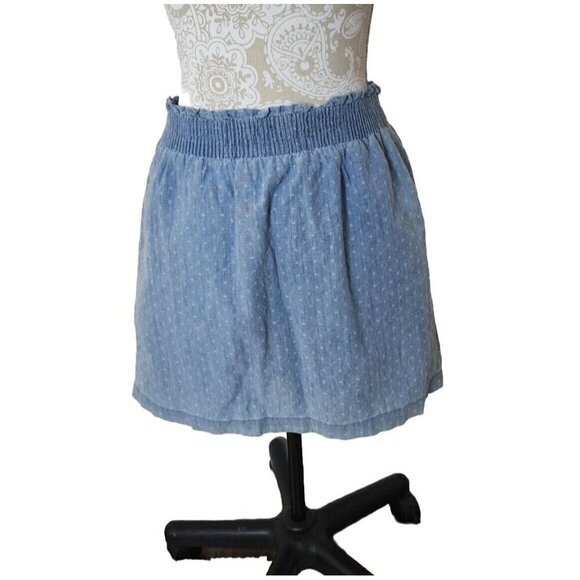J. Crew Skirt Chambray Blue Pattern Light Wash Elastic Waist Women's 8 - Picture 1 of 9